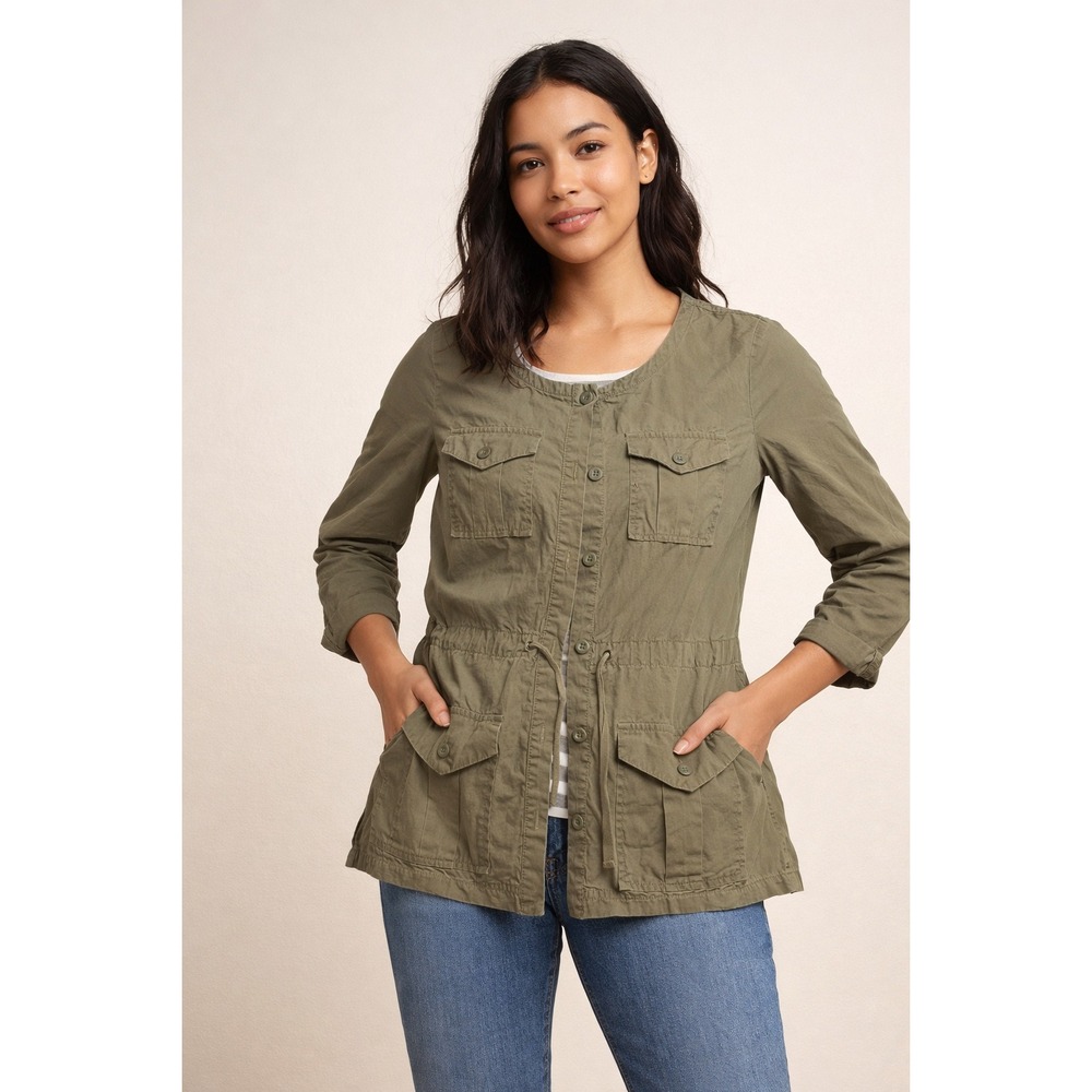 New York Company  Green Utility Jacket Button Front Drawstring Waist Size Medium